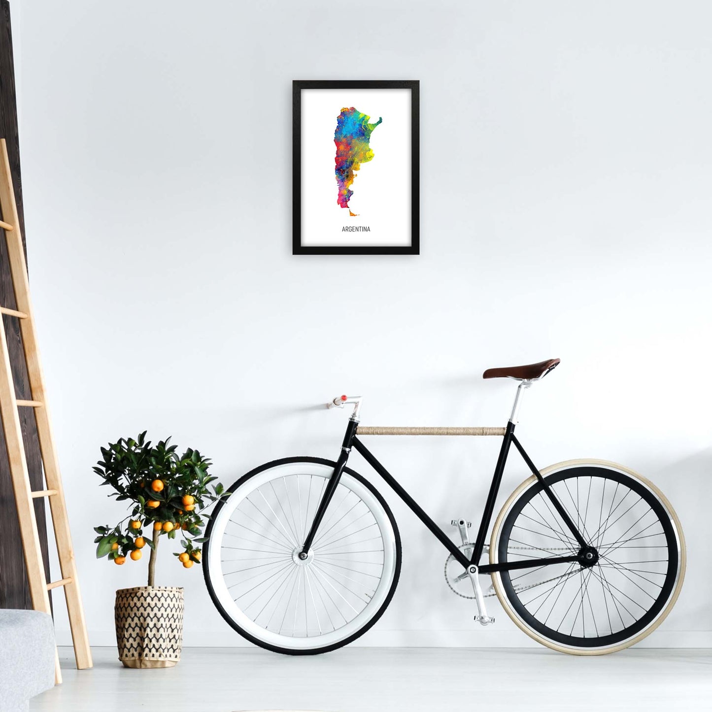 Argentina Watercolour Map Art Print by Michael Tompsett A3 White Frame