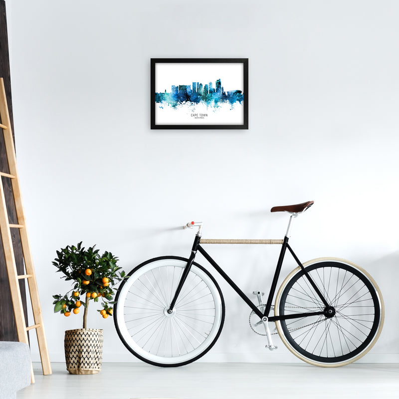 Cape Town South Africa Skyline Blue City Name  by Michael Tompsett A3 White Frame