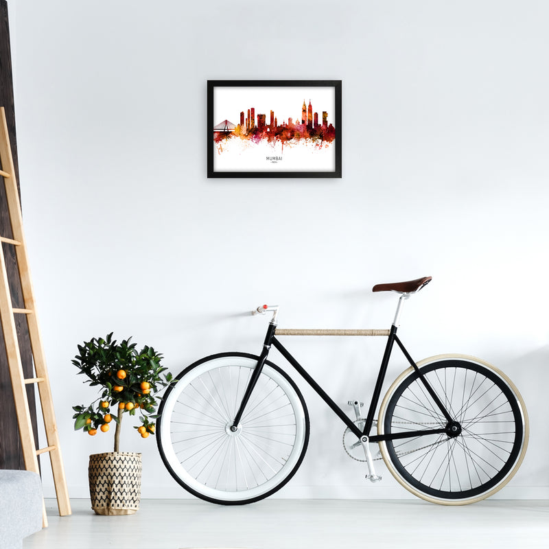 Mumbai India Skyline Red City Name Print by Michael Tompsett A3 White Frame
