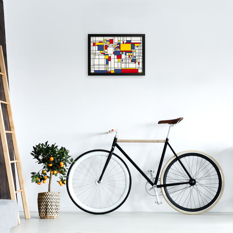 Abstract World Map in the style of Piet Mondrian Art Print by Michael Tompsett A3 White Frame