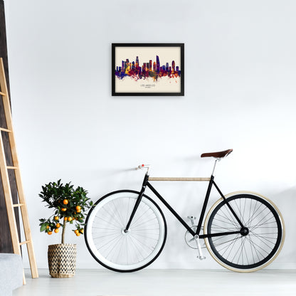 Los Angeles California Skyline Autumn City Name Art Print by Michael Tompsett A3 White Frame
