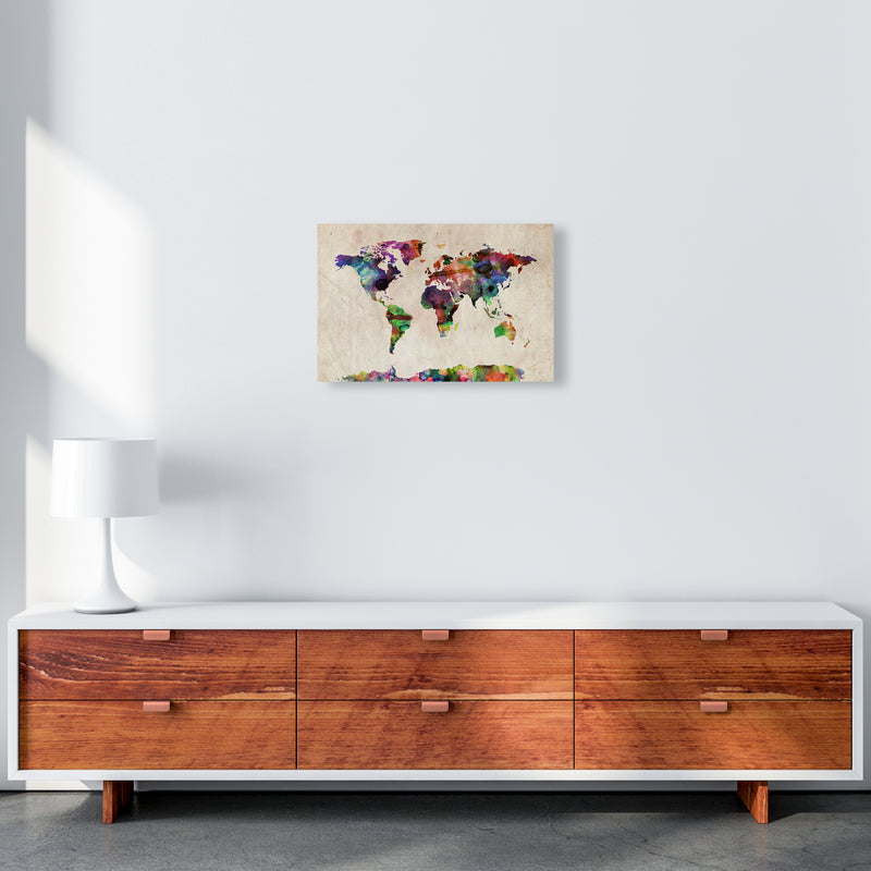 World Map Abstract Watercolour Art Print by Michael Tompsett A3 Canvas