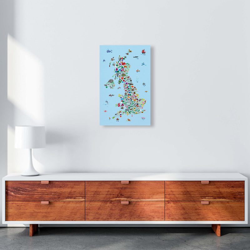 Animal Map of Great Britain Blue Print by Michael Tompsett A3 Canvas