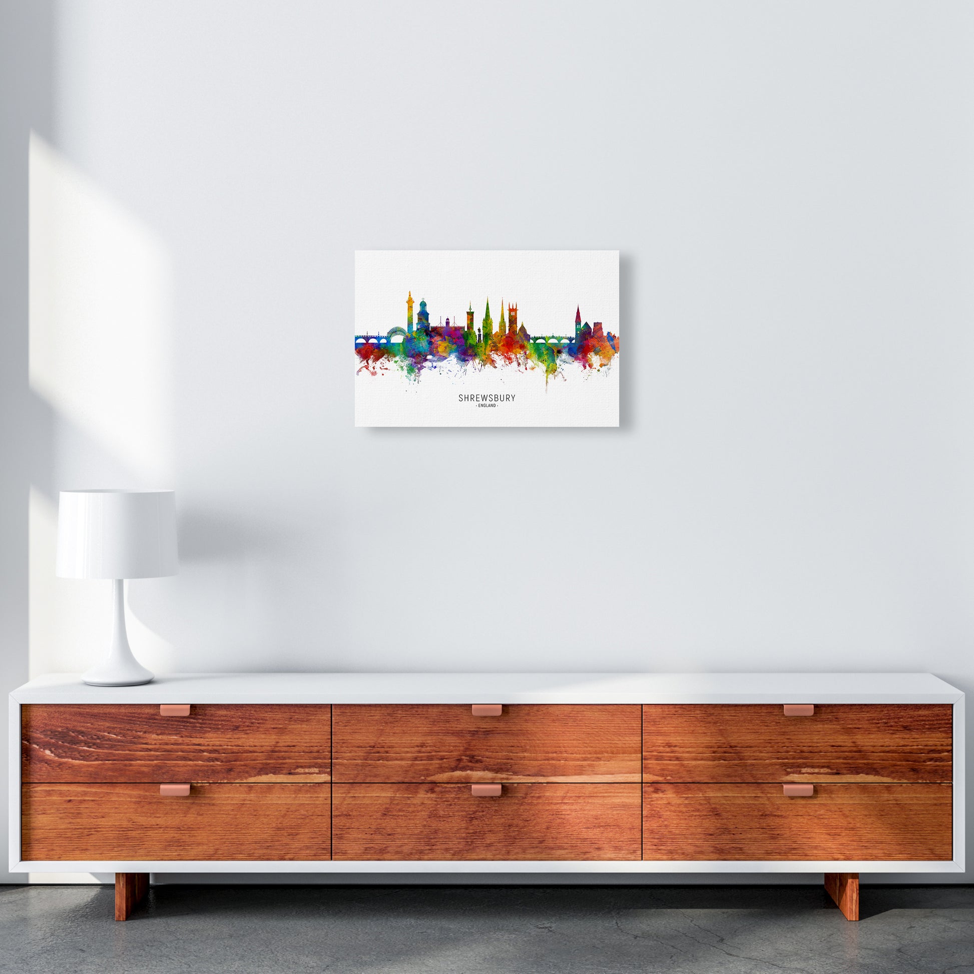 Shrewsbury England Skyline Art Print by Michael Tompsett A3 Canvas