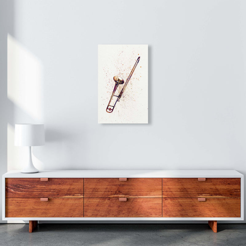 Trombone Watercolour Art Print by Michael Tompsett A3 Canvas