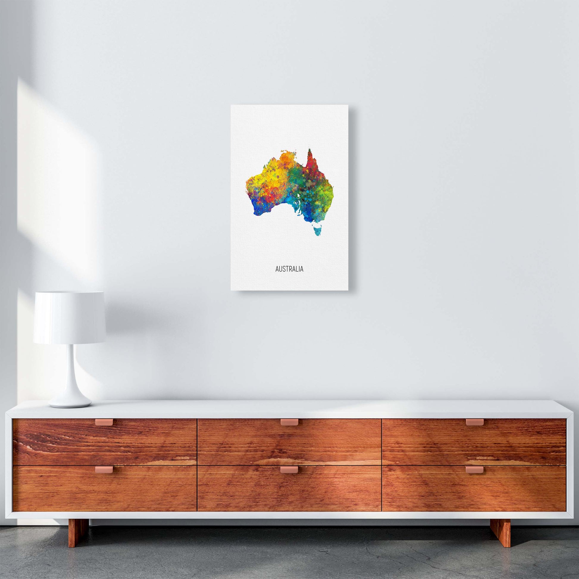 Australia Watercolour Map Art Print by Michael Tompsett A3 Canvas