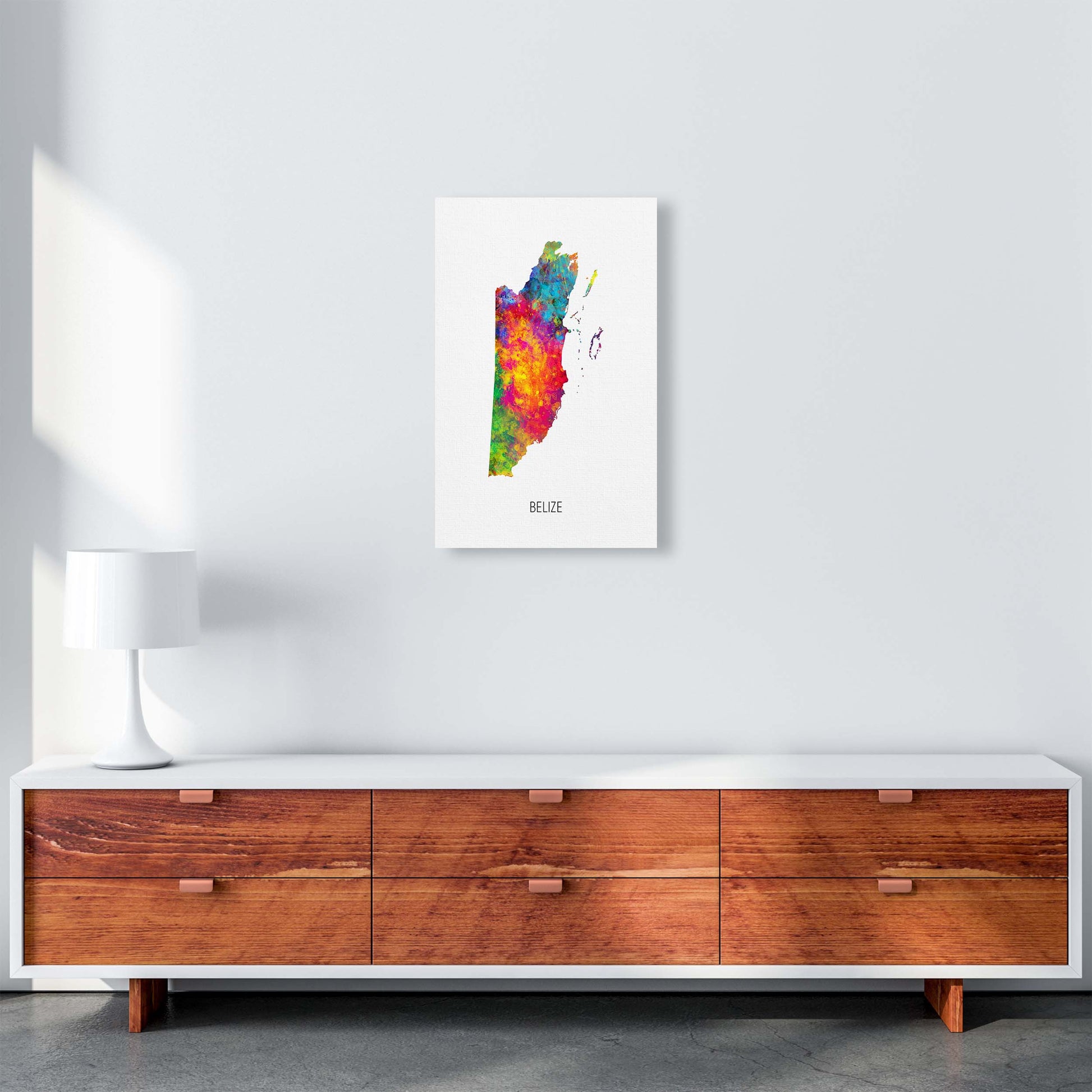 Belize Watercolour Map Art Print by Michael Tompsett A3 Canvas