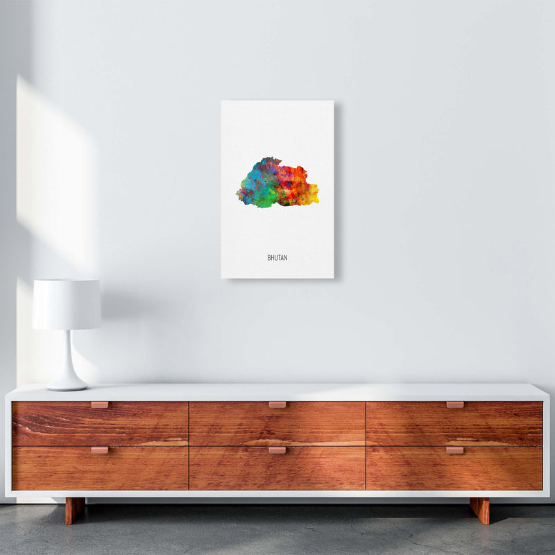 Bhutan Watercolour Map Art Print by Michael Tompsett A3 Canvas
