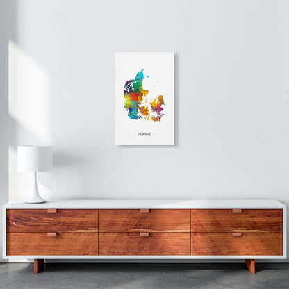 Danmark Watercolour Map Art Print by Michael Tompsett A3 Canvas