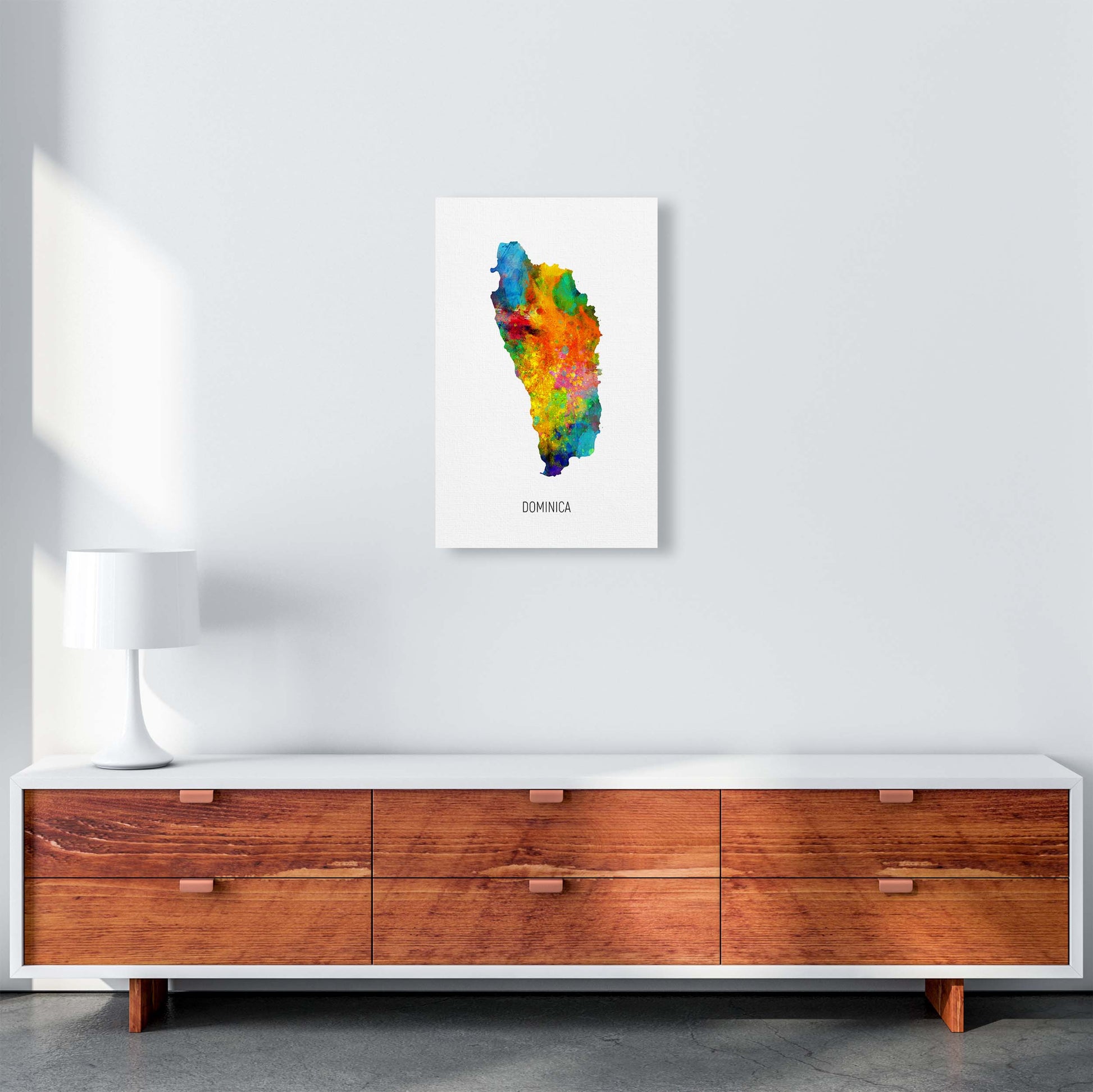 Dominica Watercolour Map Art Print by Michael Tompsett A3 Canvas