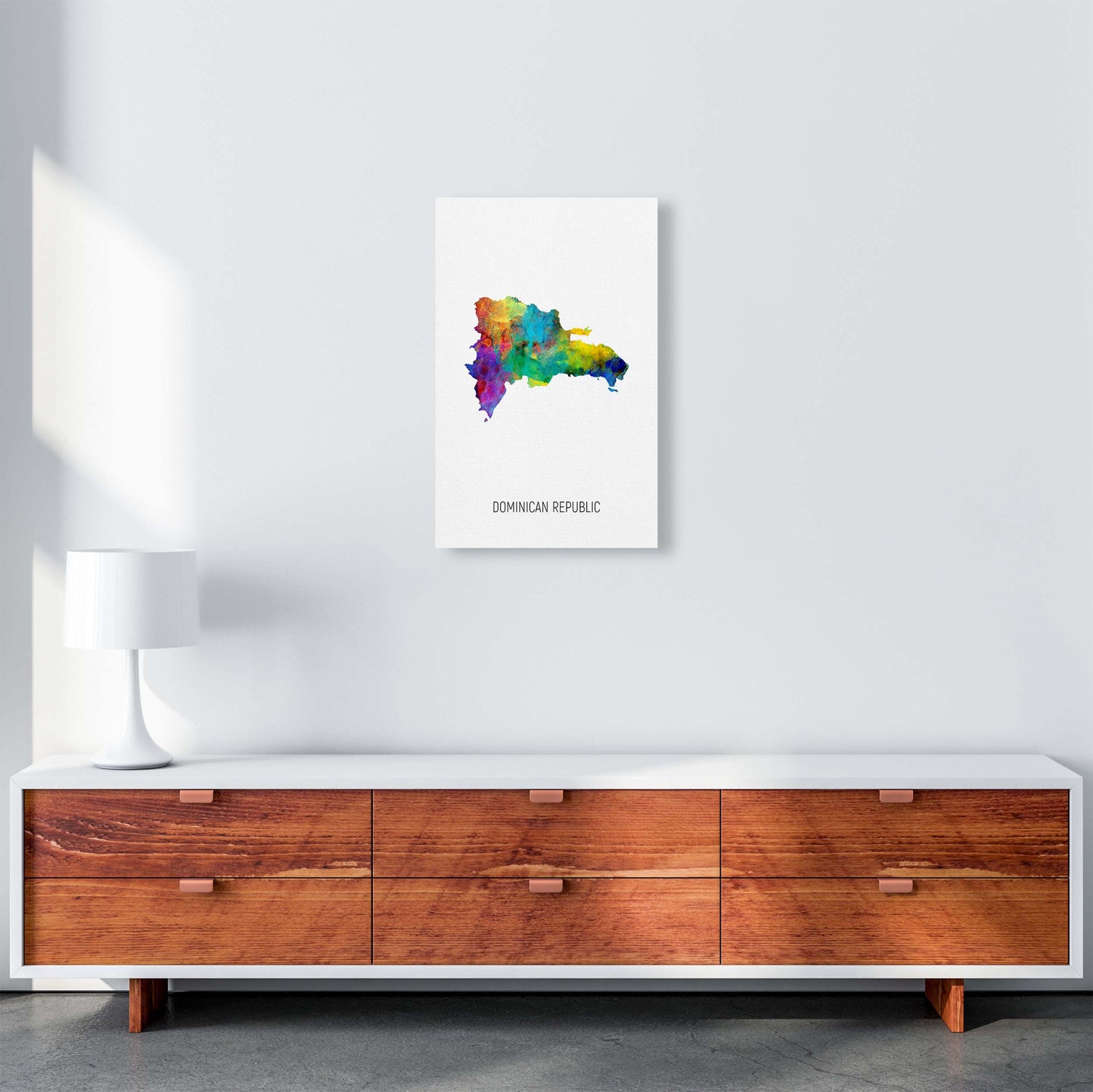 Dominican Republic Watercolour Map Print by Michael Tompsett A3 Canvas