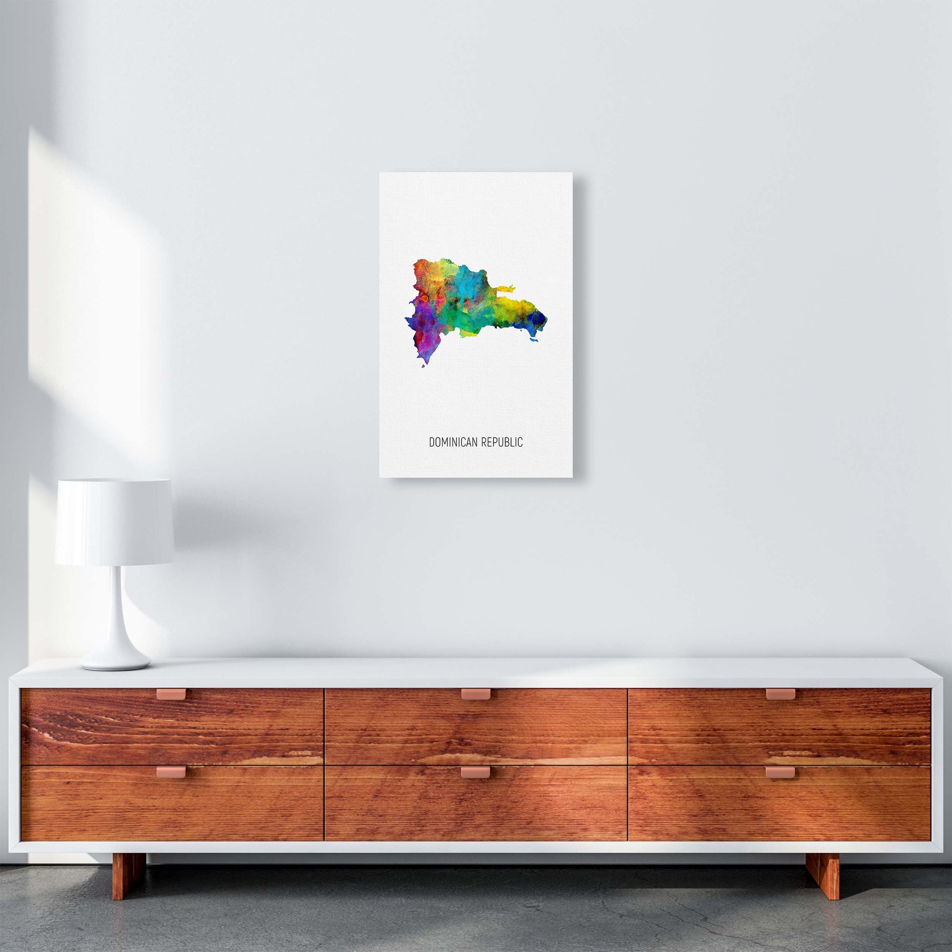 Dominican Republic Watercolour Map Print by Michael Tompsett A3 Canvas