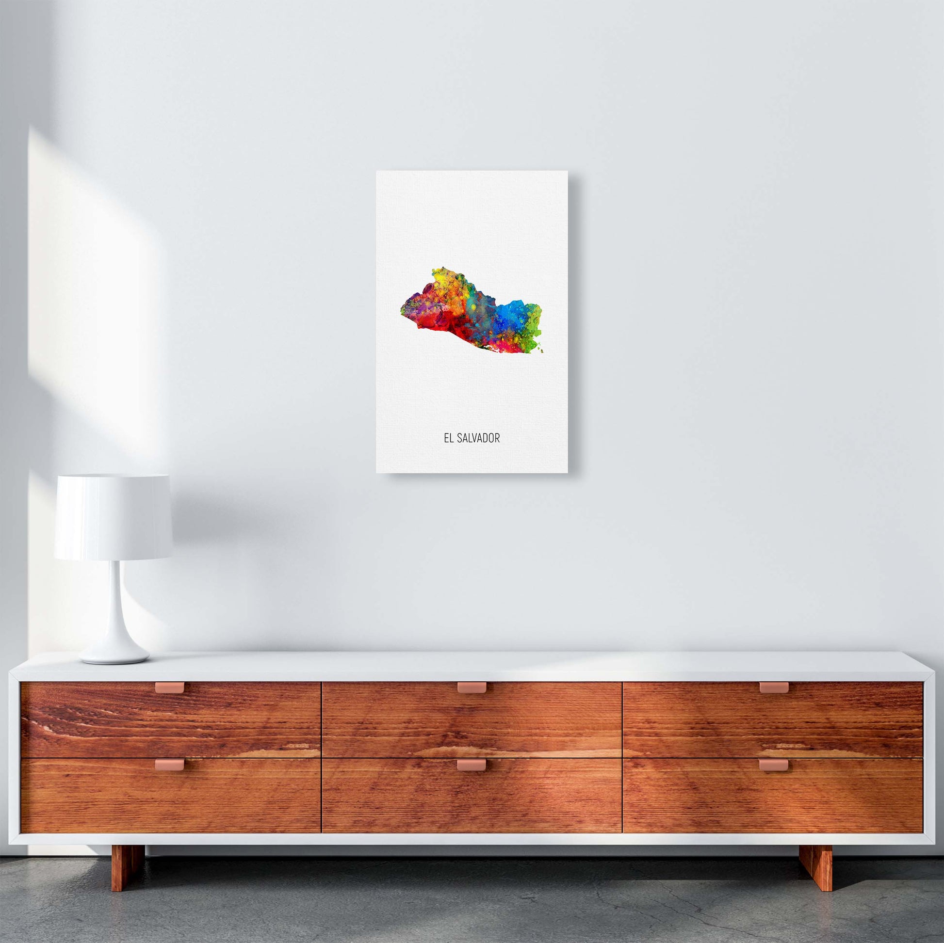 El Salvador Watercolour Map Art Print by Michael Tompsett A3 Canvas