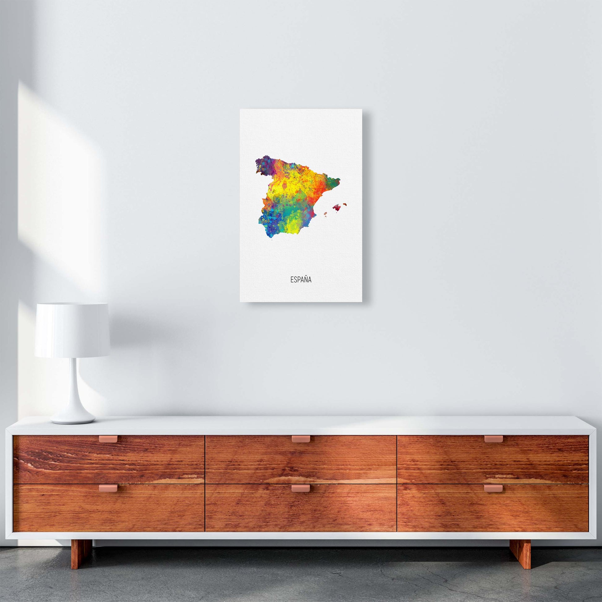 Espana Watercolour Map Art Print by Michael Tompsett A3 Canvas