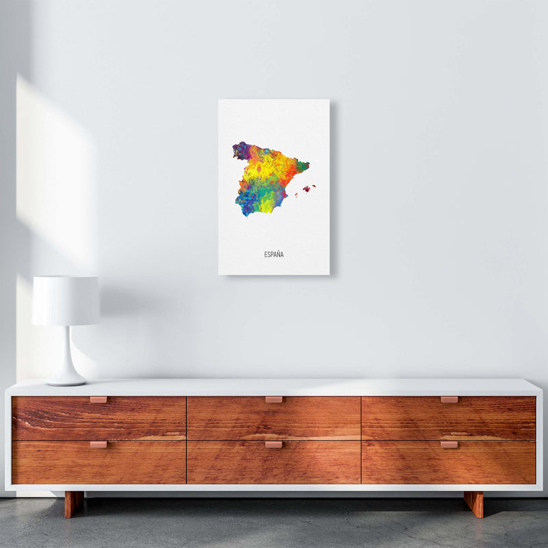 Espana Watercolour Map Art Print by Michael Tompsett A3 Canvas