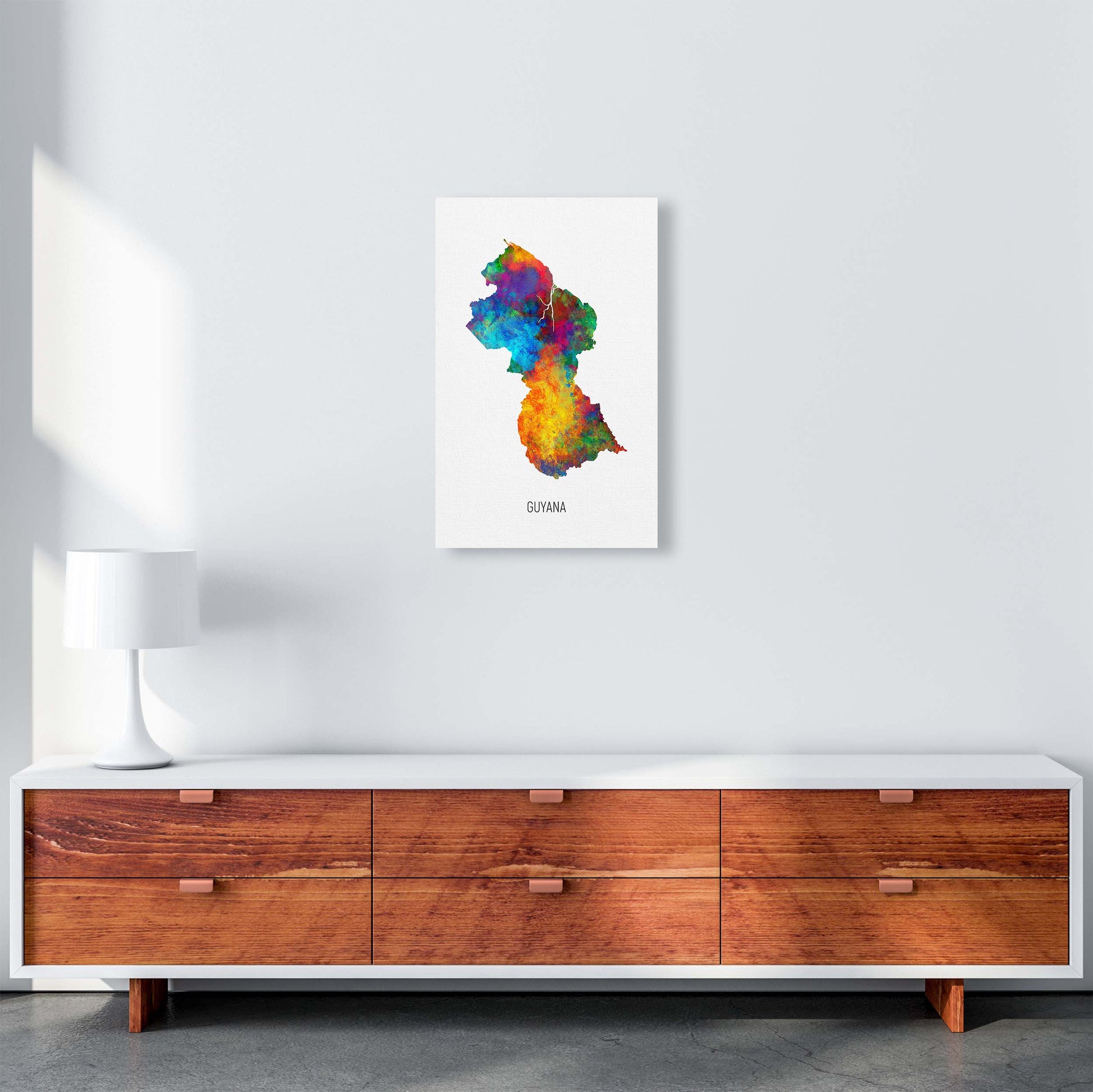 Guyana Watercolour Map Art Print by Michael Tompsett A3 Canvas