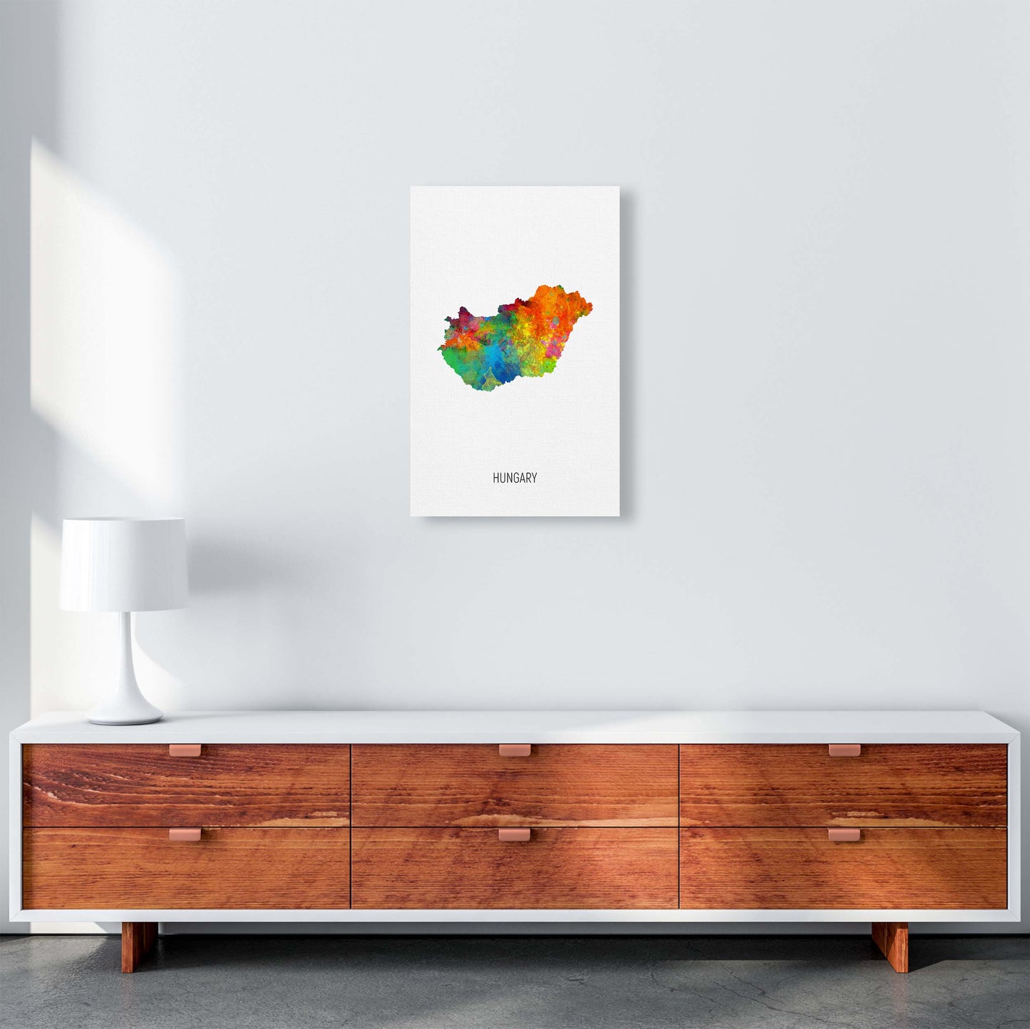 Hungary Watercolour Map Art Print by Michael Tompsett A3 Canvas