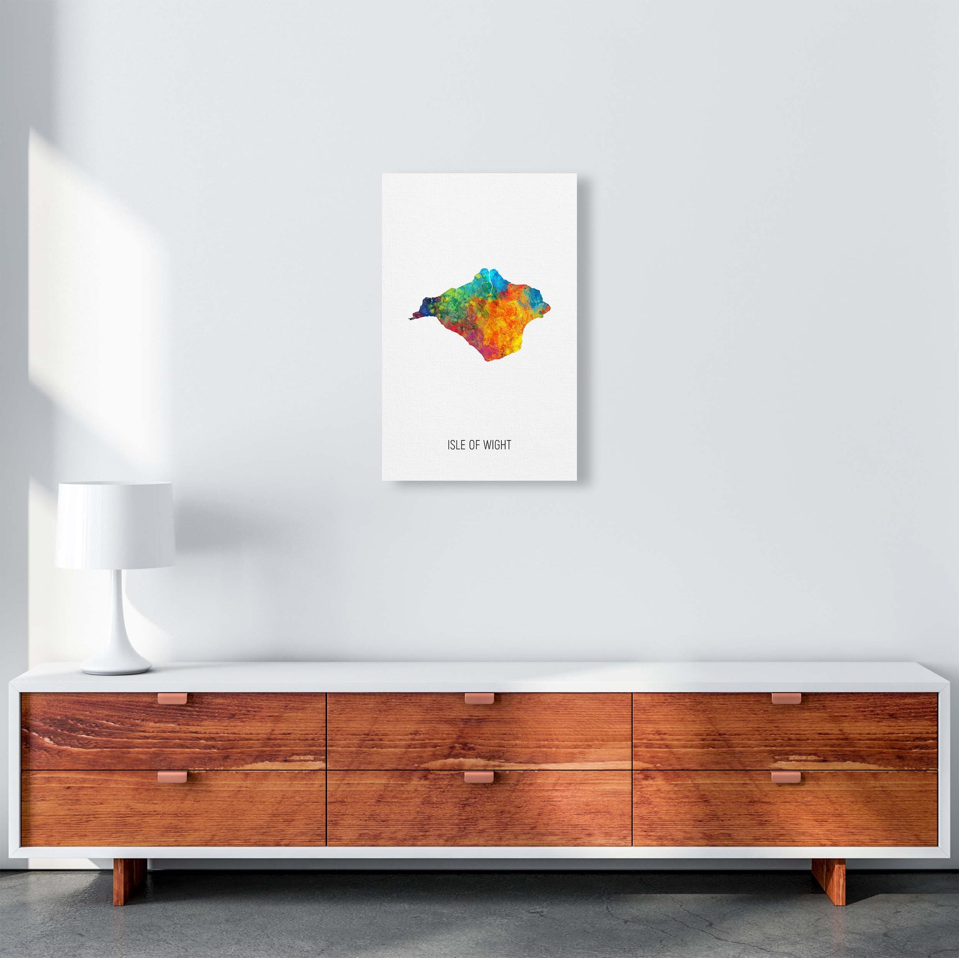 Isle Of Wight Watercolour Map Art Print by Michael Tompsett A3 Canvas