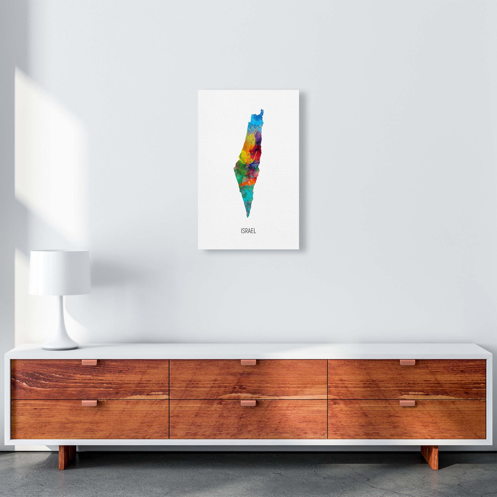 Israel Watercolour Map Art Print by Michael Tompsett A3 Canvas