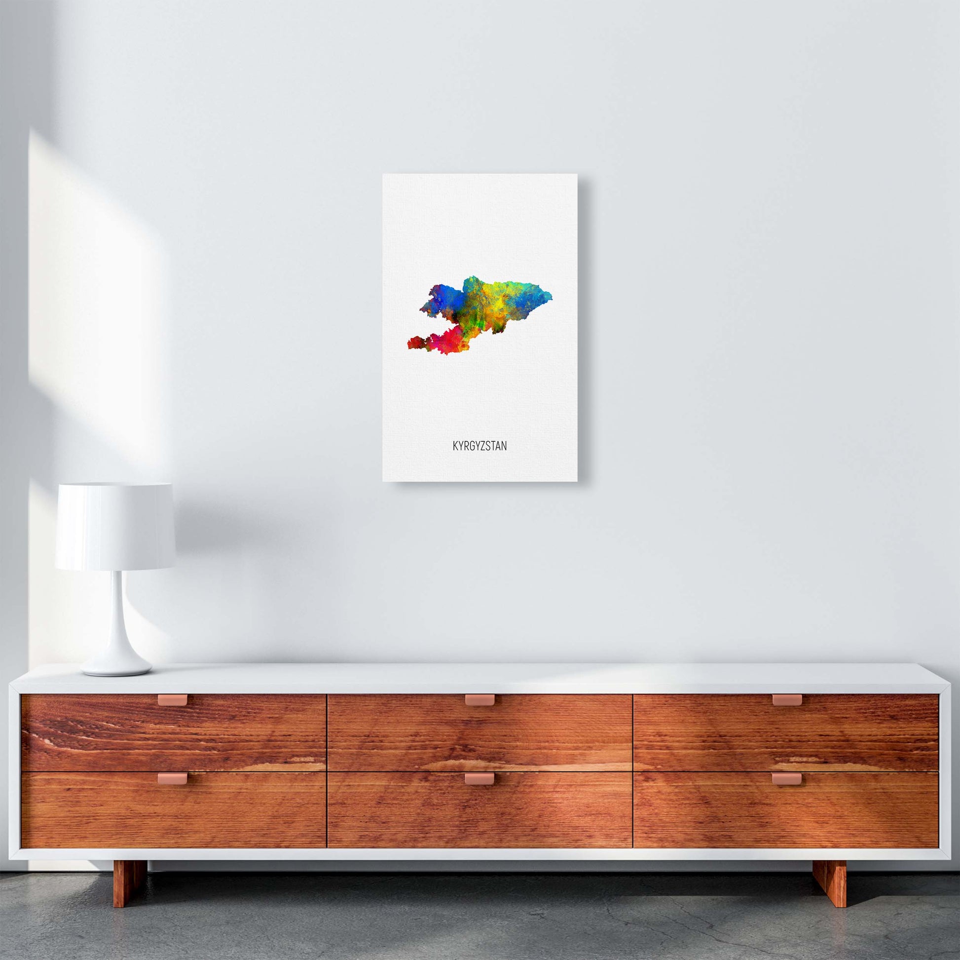 Kyrgyzstan Watercolour Map Art Print by Michael Tompsett A3 Canvas