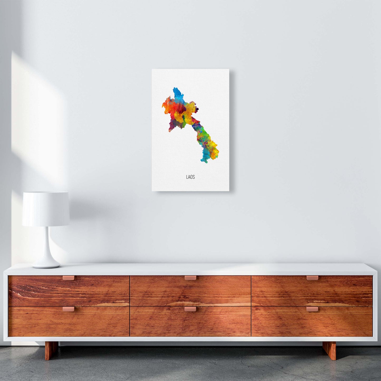 Laos Watercolour Map Art Print by Michael Tompsett A3 Canvas
