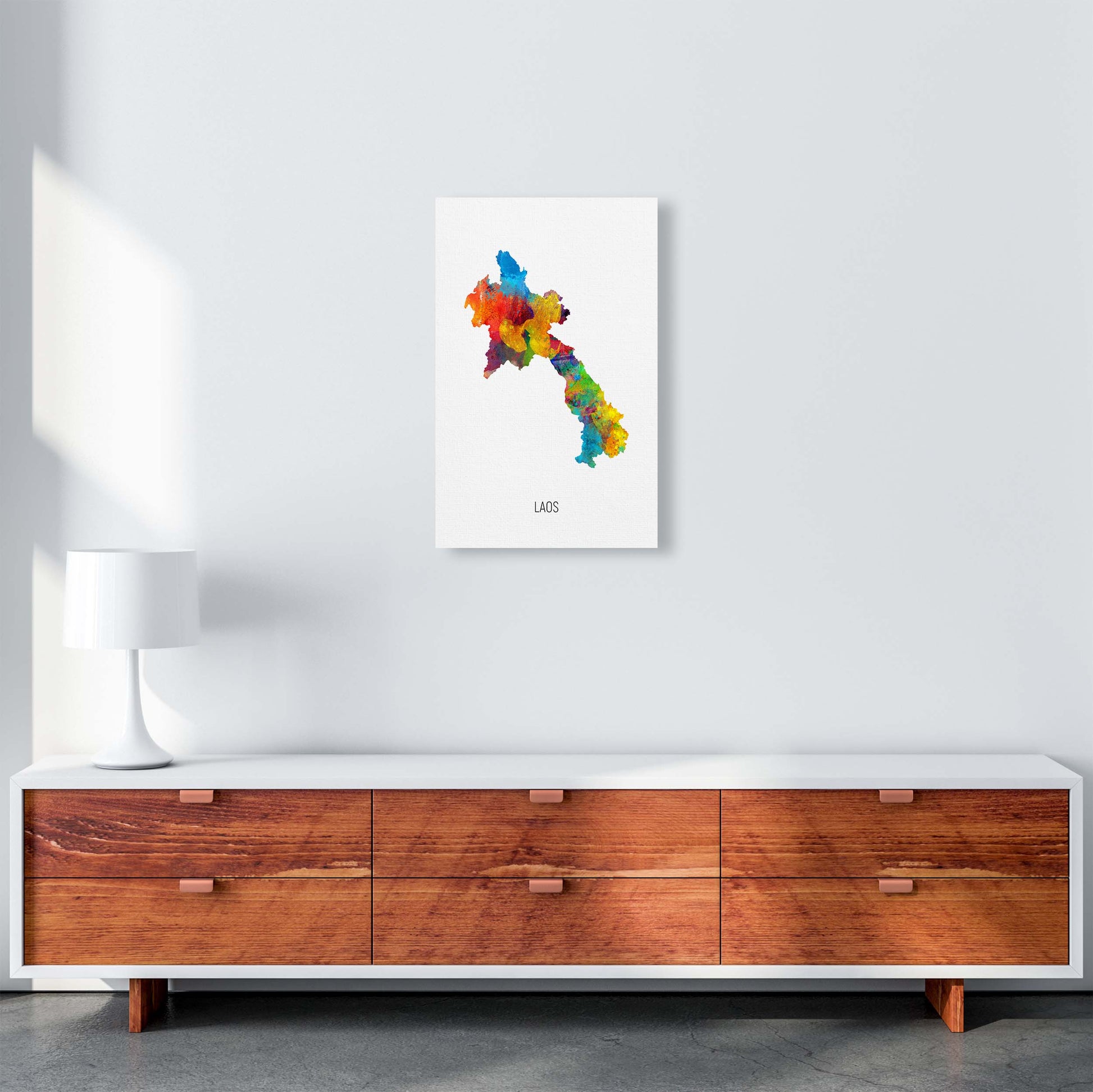 Laos Watercolour Map Art Print by Michael Tompsett A3 Canvas