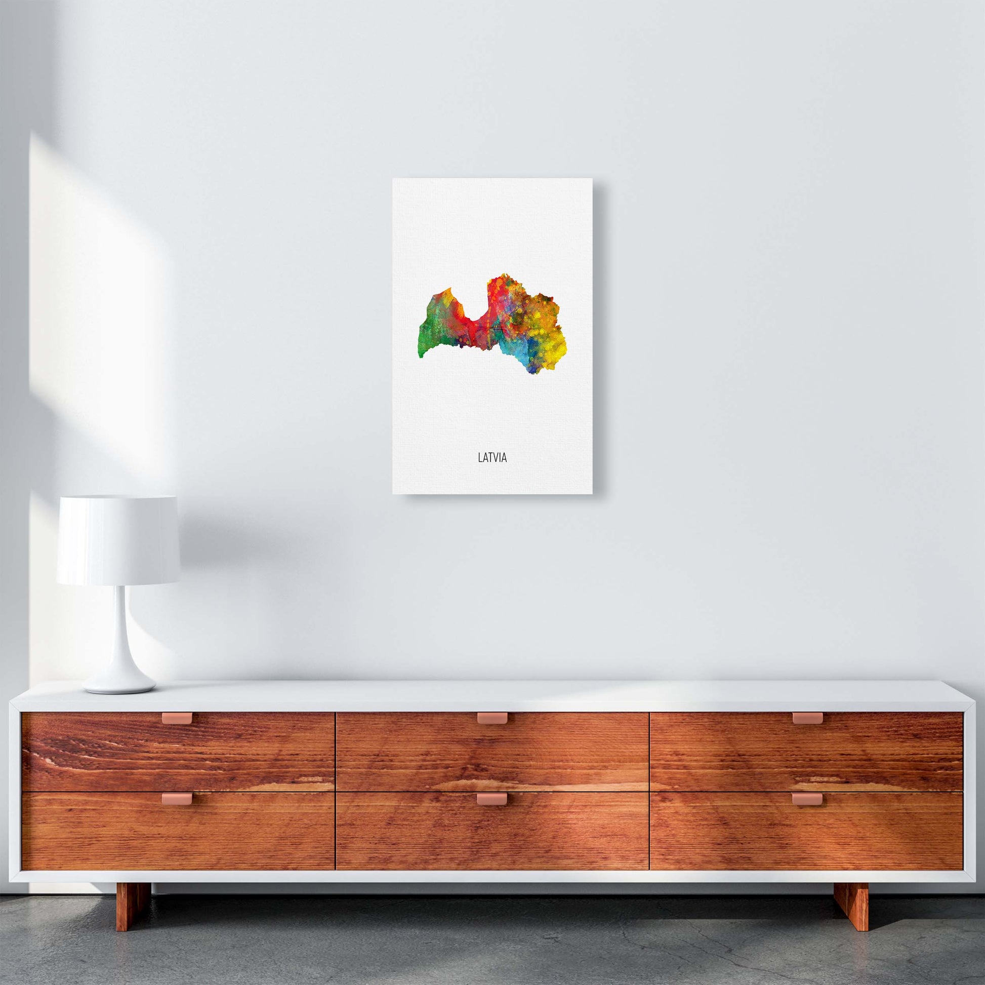 Latvia Watercolour Map Art Print by Michael Tompsett A3 Canvas