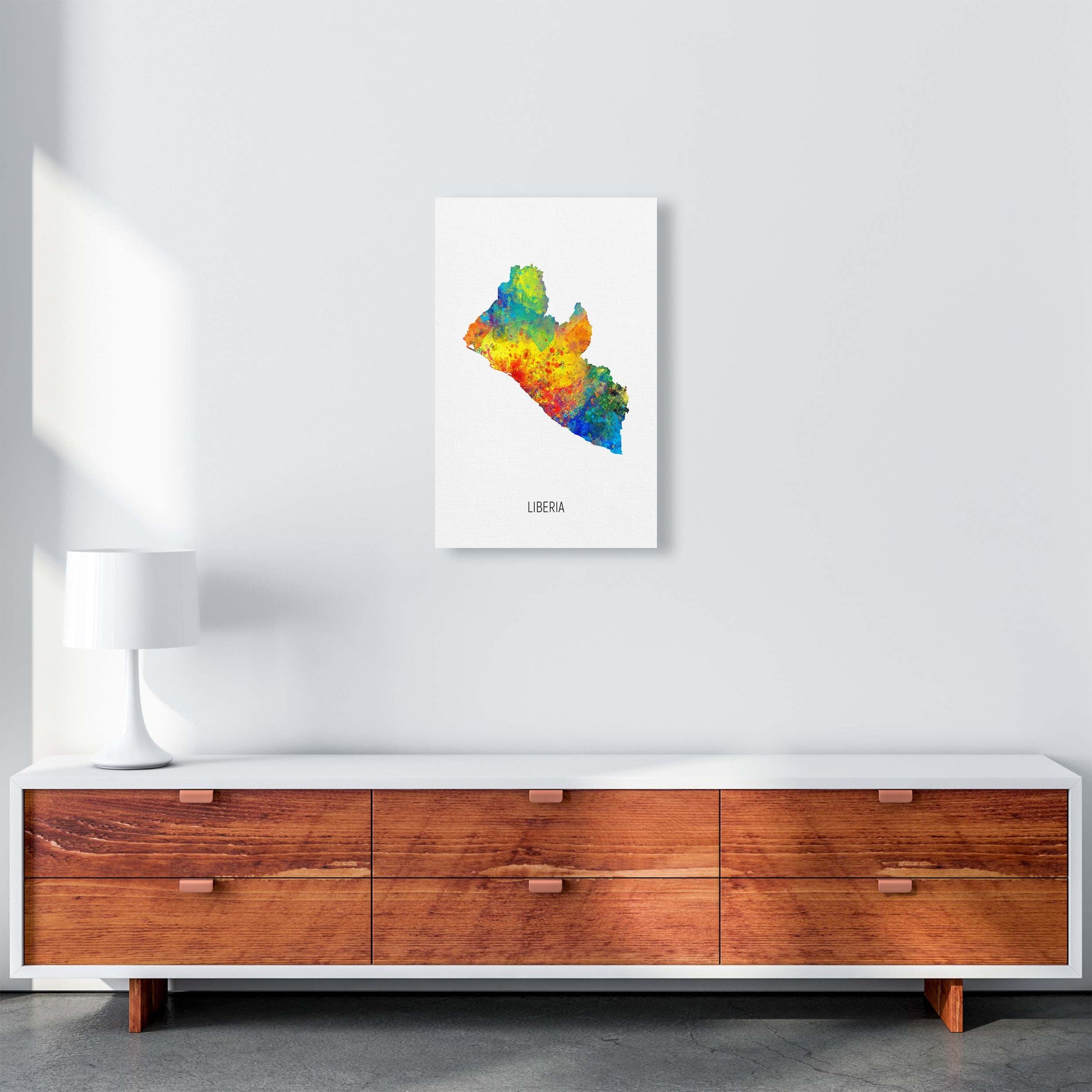 Liberia Watercolour Map Art Print by Michael Tompsett A3 Canvas