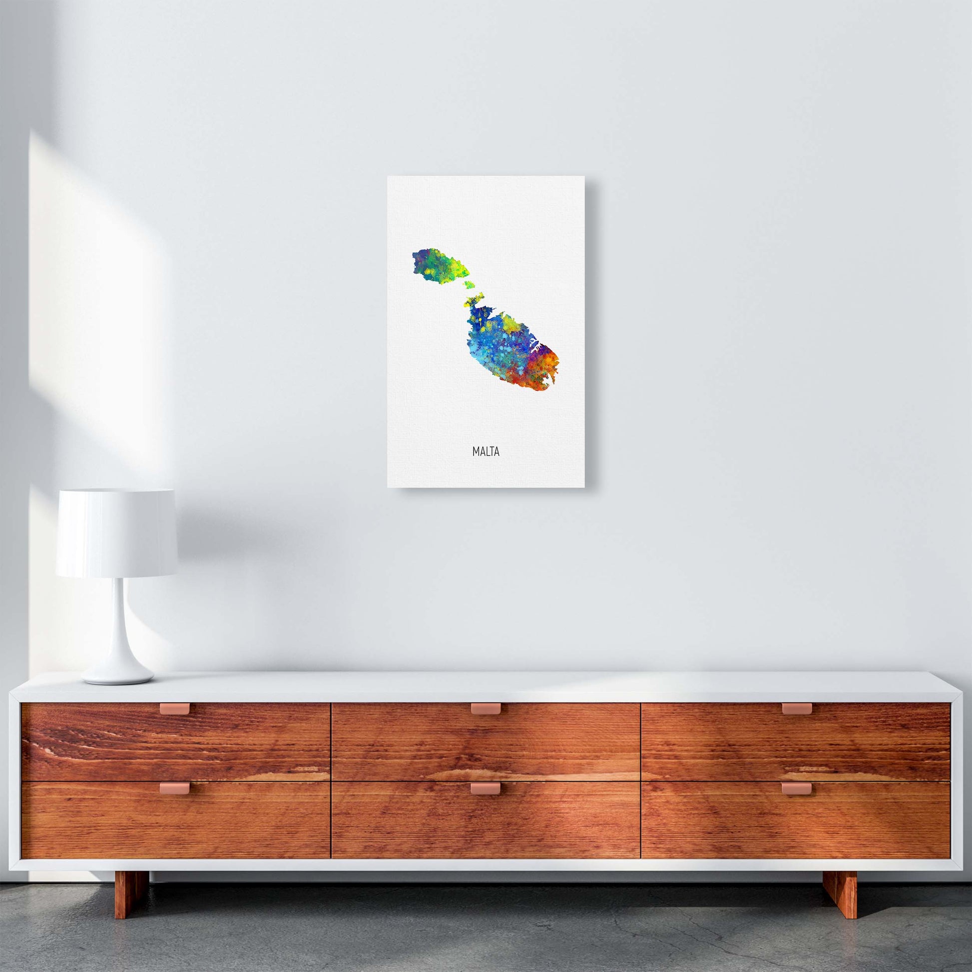 Malta Watercolour Map Art Print by Michael Tompsett A3 Canvas