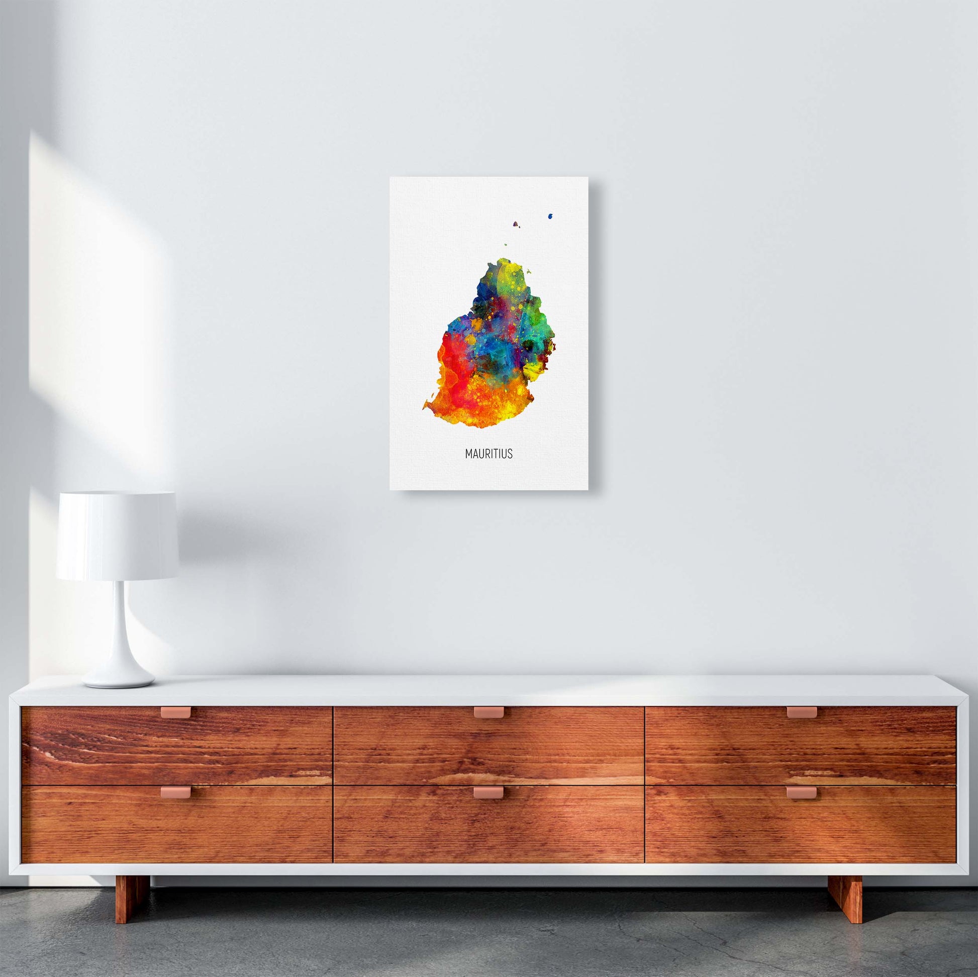 Mauritius Watercolour Map Art Print by Michael Tompsett A3 Canvas