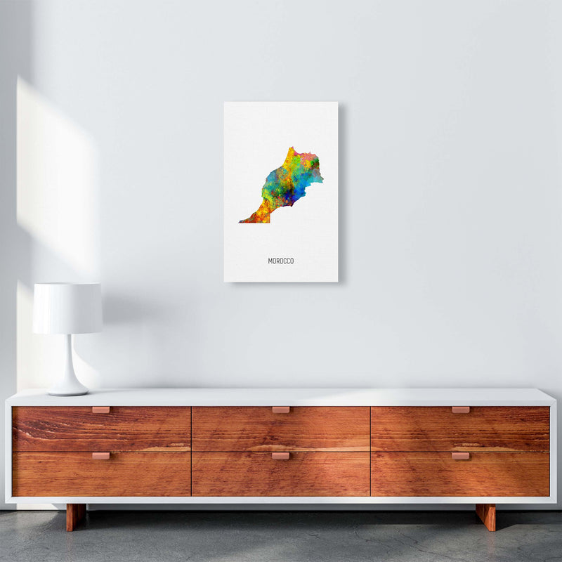 Morocco Watercolour Map Art Print by Michael Tompsett A3 Canvas