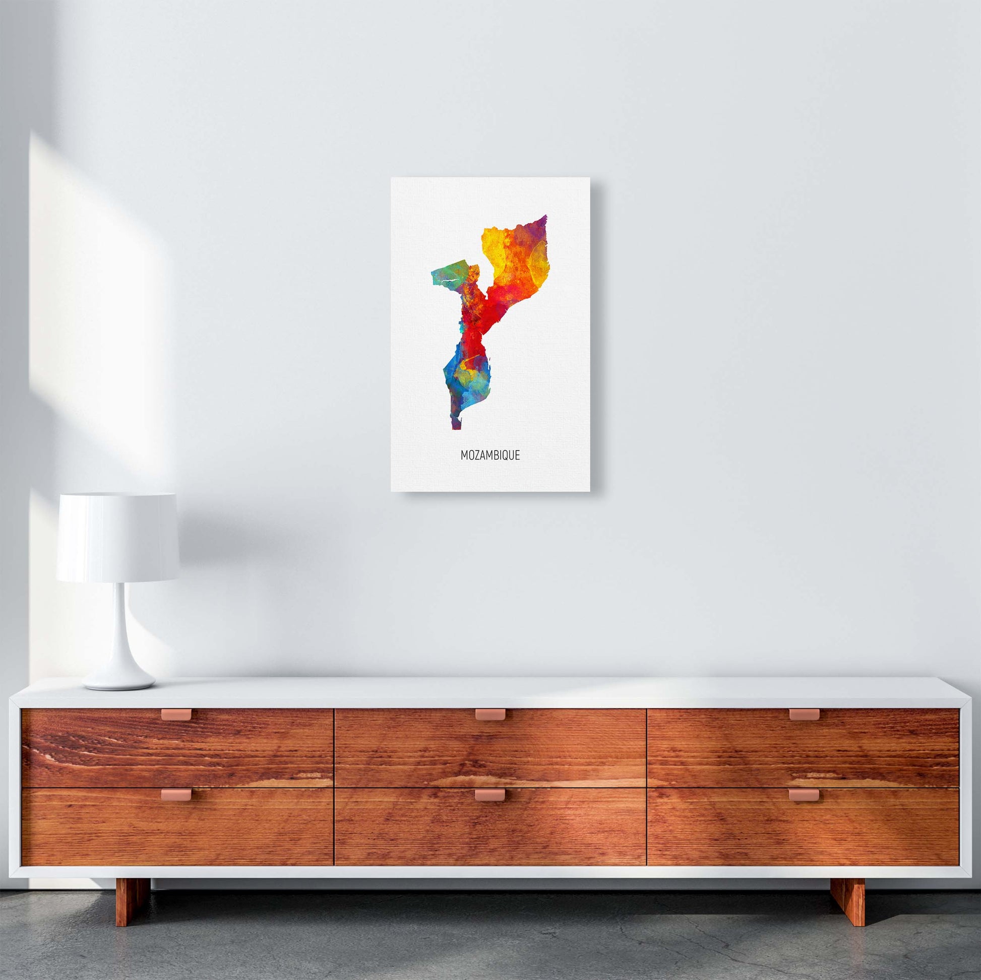 Mozambique Watercolour Map Art Print by Michael Tompsett A3 Canvas