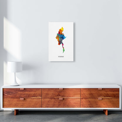 Myanmar Watercolour Map Art Print by Michael Tompsett A3 Canvas