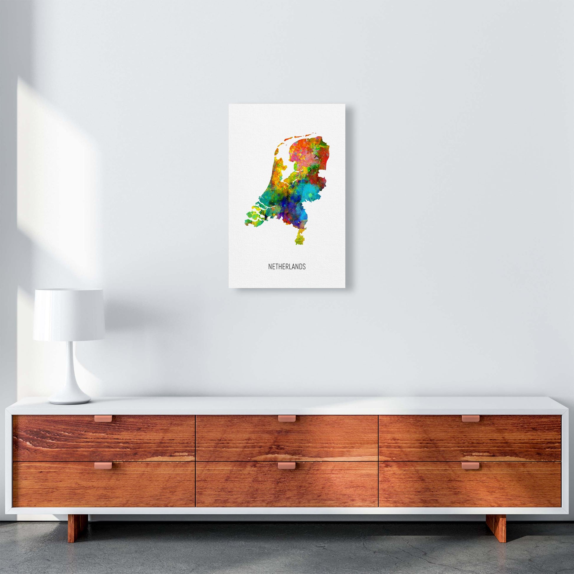 Netherlands Watercolour Map Art Print by Michael Tompsett A3 Canvas