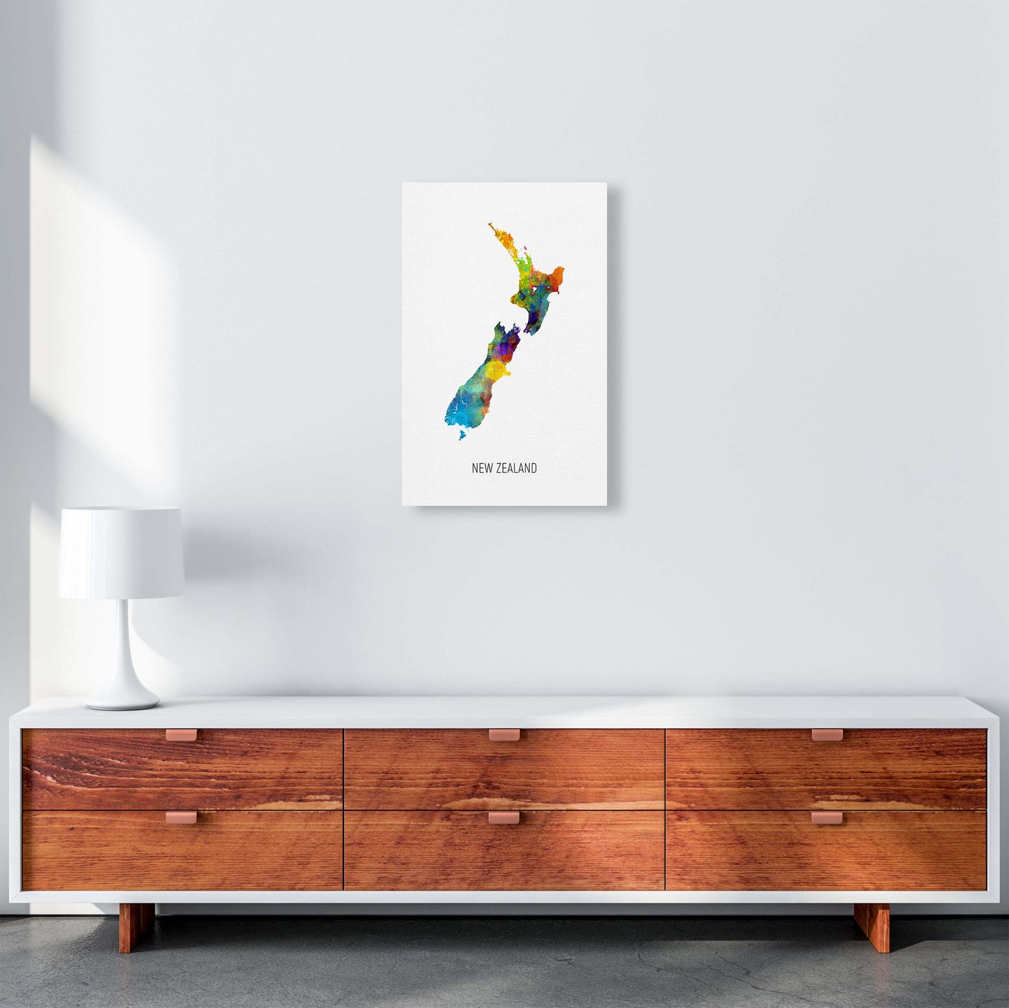 New Zealand Watercolour Map Art Print by Michael Tompsett A3 Canvas