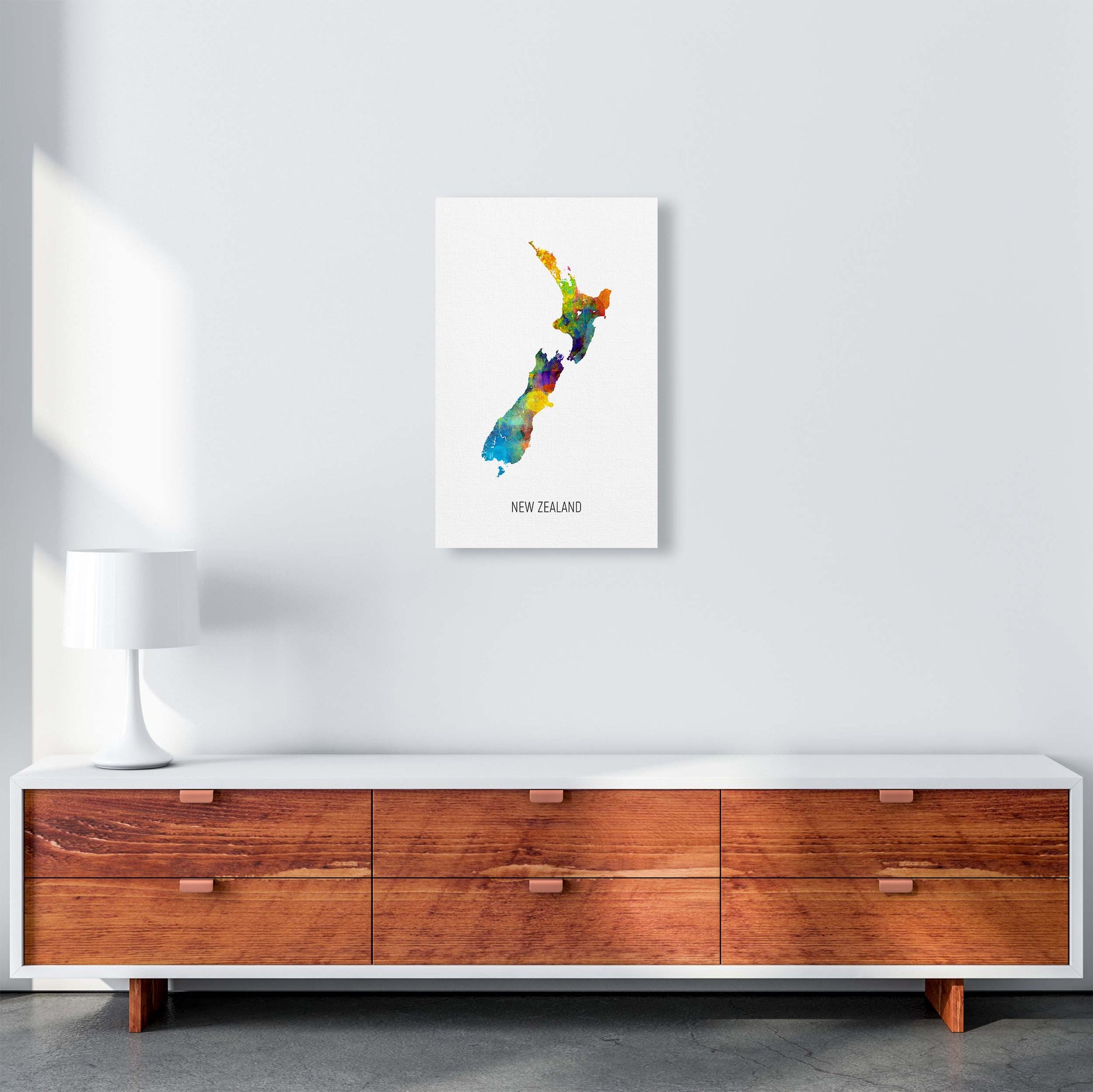 New Zealand Watercolour Map Art Print by Michael Tompsett A3 Canvas