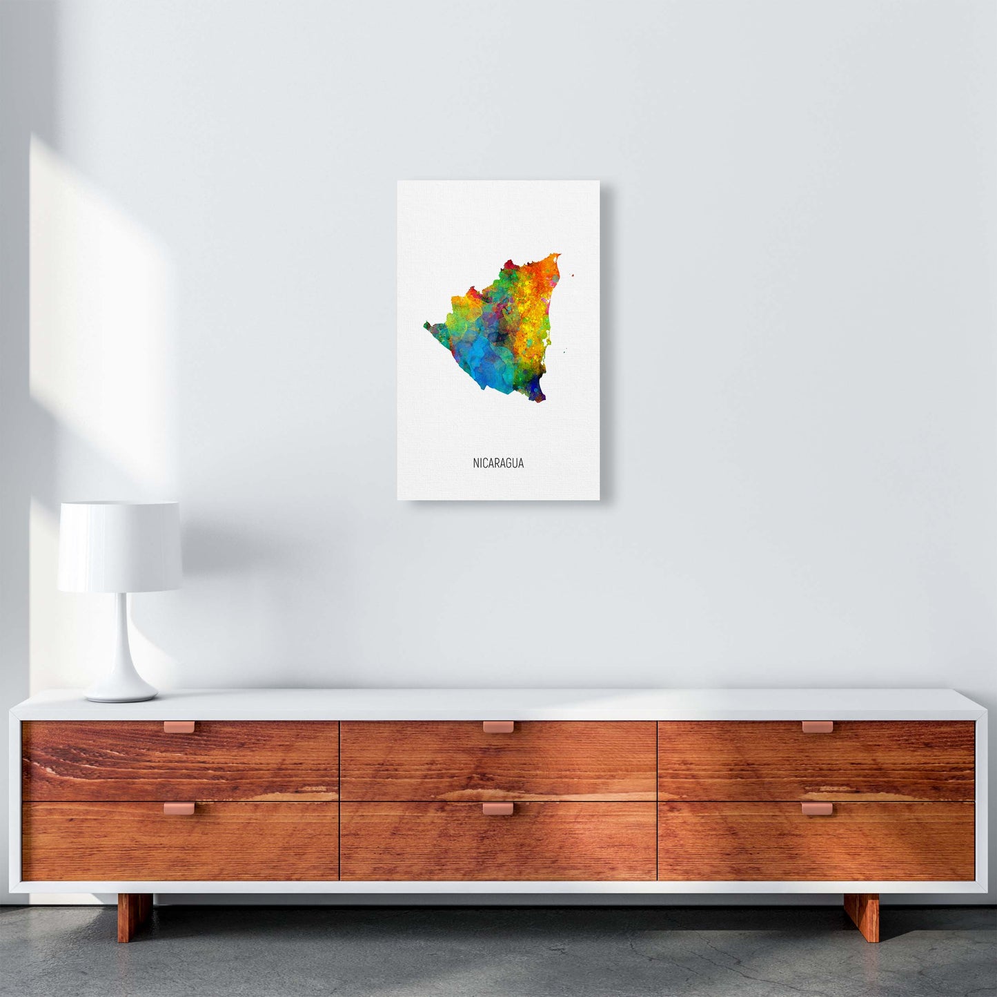 Nicaragua Watercolour Map Art Print by Michael Tompsett A3 Canvas