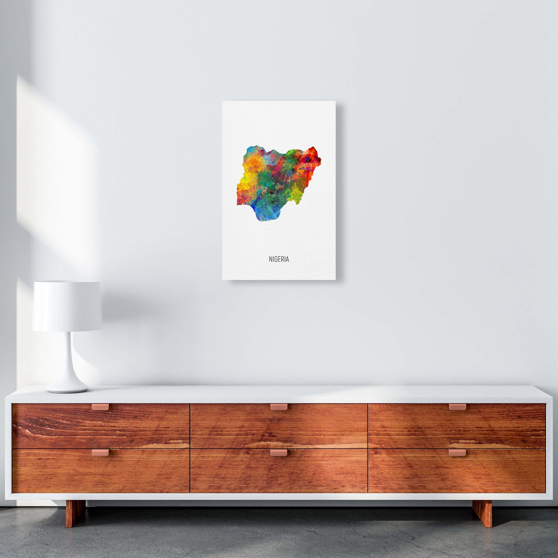 Nigeria Watercolour Map Art Print by Michael Tompsett A3 Canvas