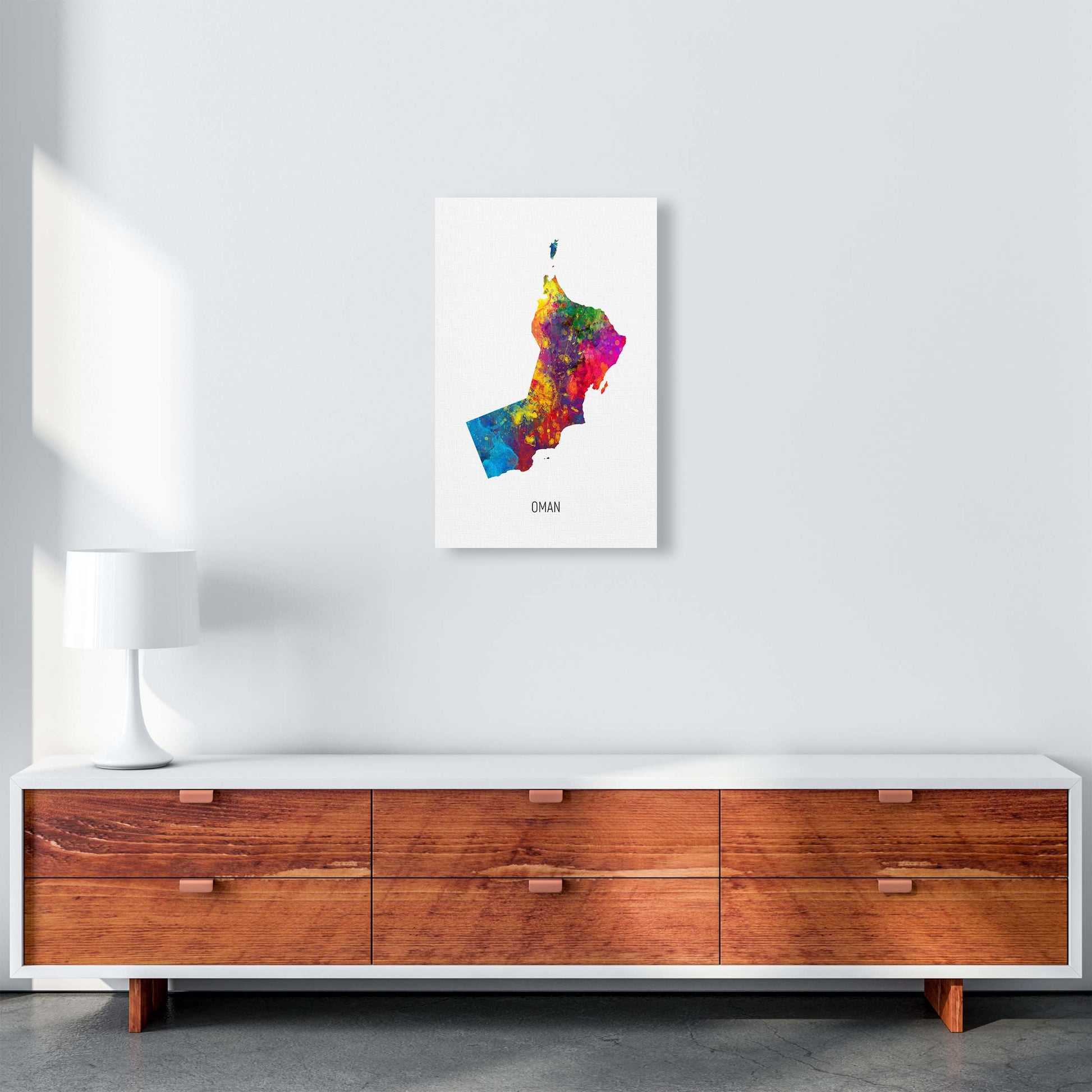 Oman Watercolour Map Art Print by Michael Tompsett A3 Canvas