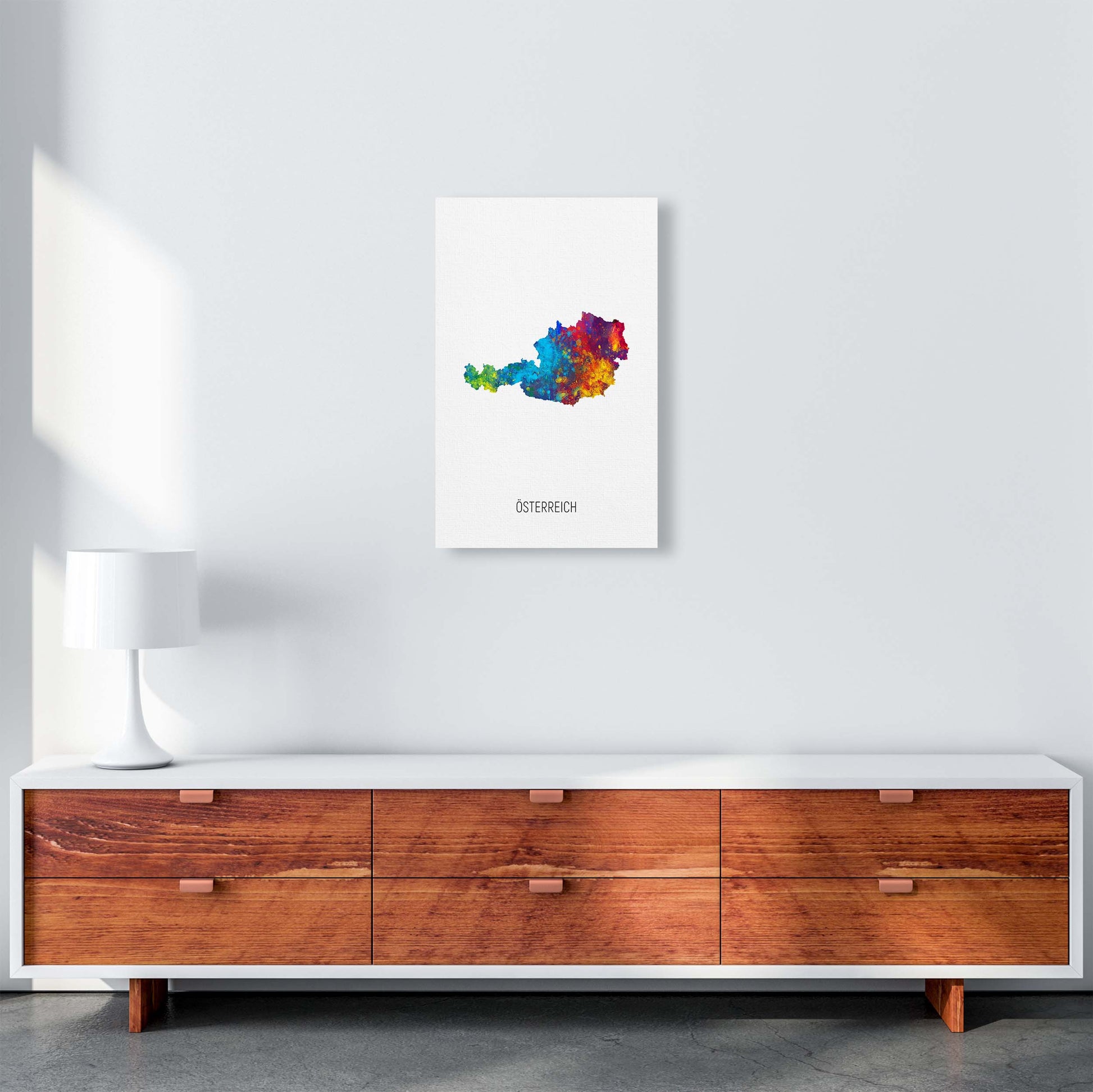Osterreich Watercolour Map Art Print by Michael Tompsett A3 Canvas