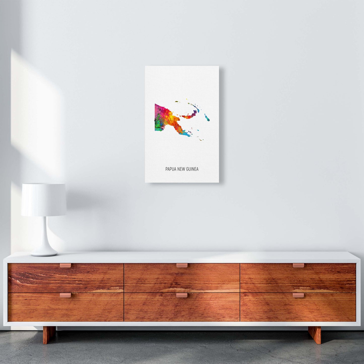 Papua New Guinea Watercolour Map Print by Michael Tompsett A3 Canvas