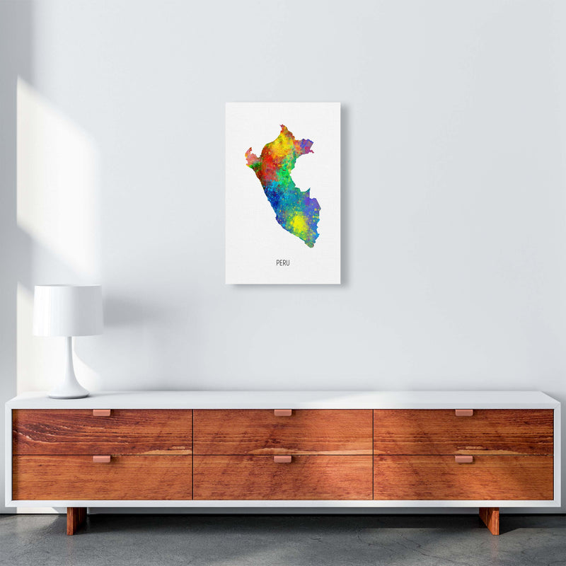 Peru Watercolour Map Art Print by Michael Tompsett A3 Canvas