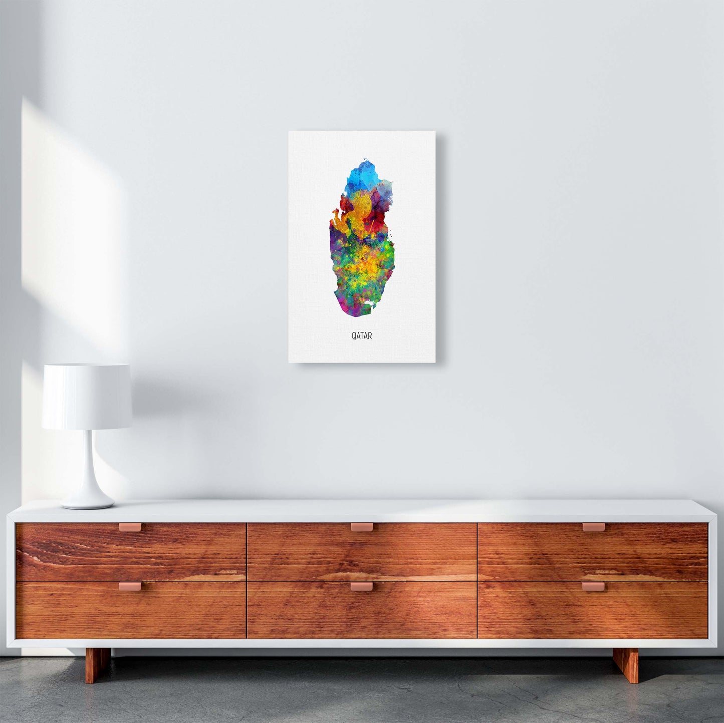 Qatar Watercolour Map Art Print by Michael Tompsett A3 Canvas