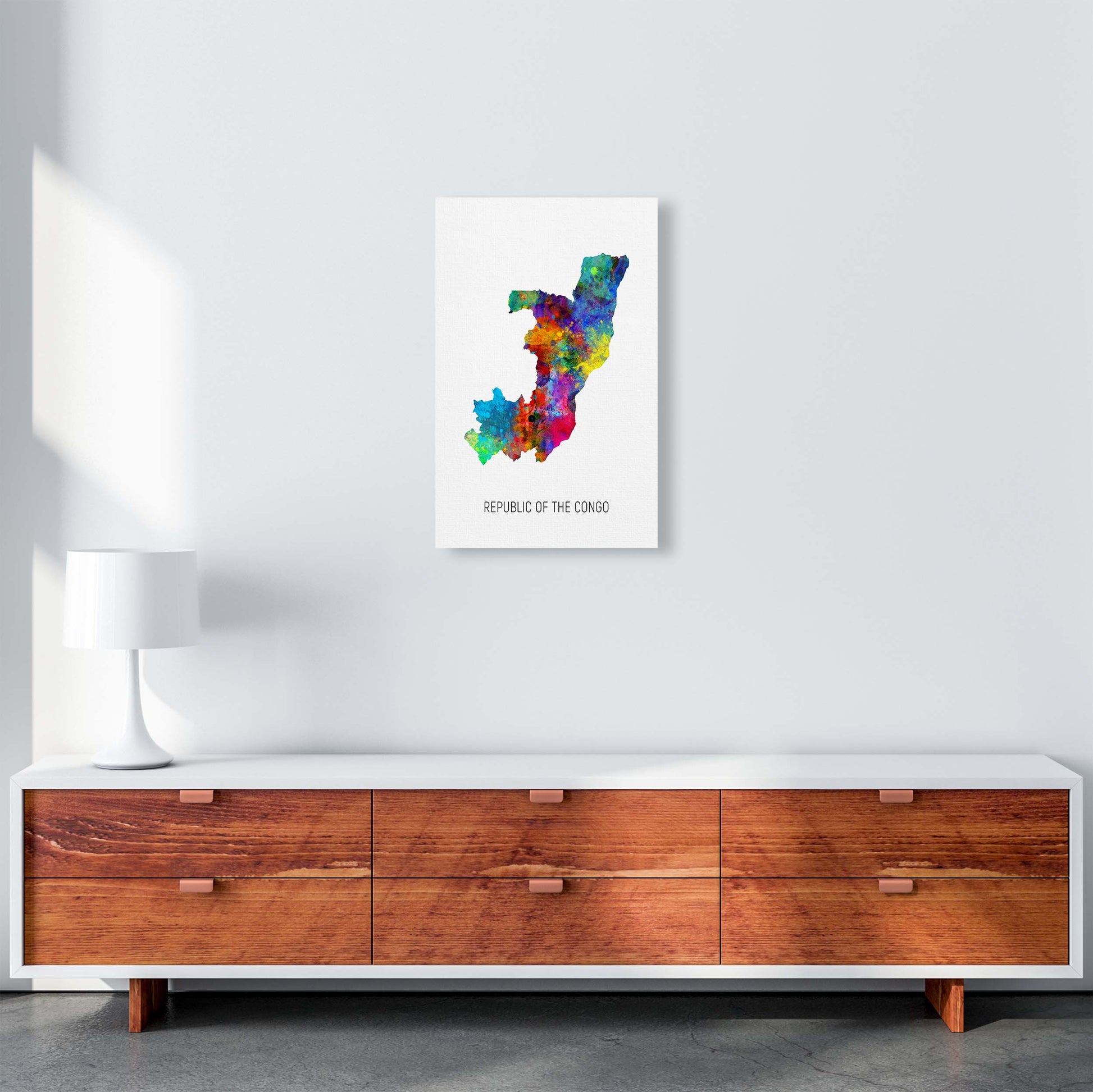 Republic Of The Congo Watercolour Map  by Michael Tompsett A3 Canvas