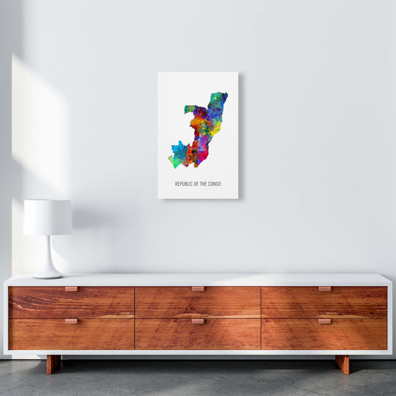 Republic Of The Congo Watercolour Map  by Michael Tompsett A3 Canvas