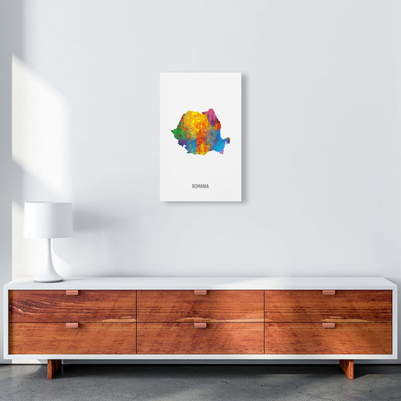 Romania Watercolour Map Art Print by Michael Tompsett A3 Canvas