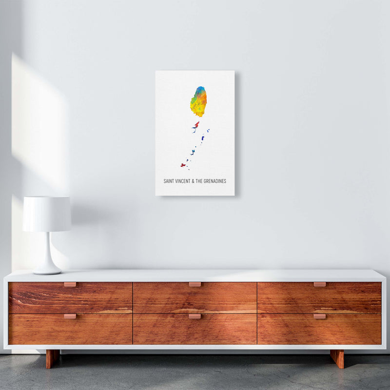 Saint Vincent And The Grenadines Watercolour Map  by Michael Tompsett A3 Canvas