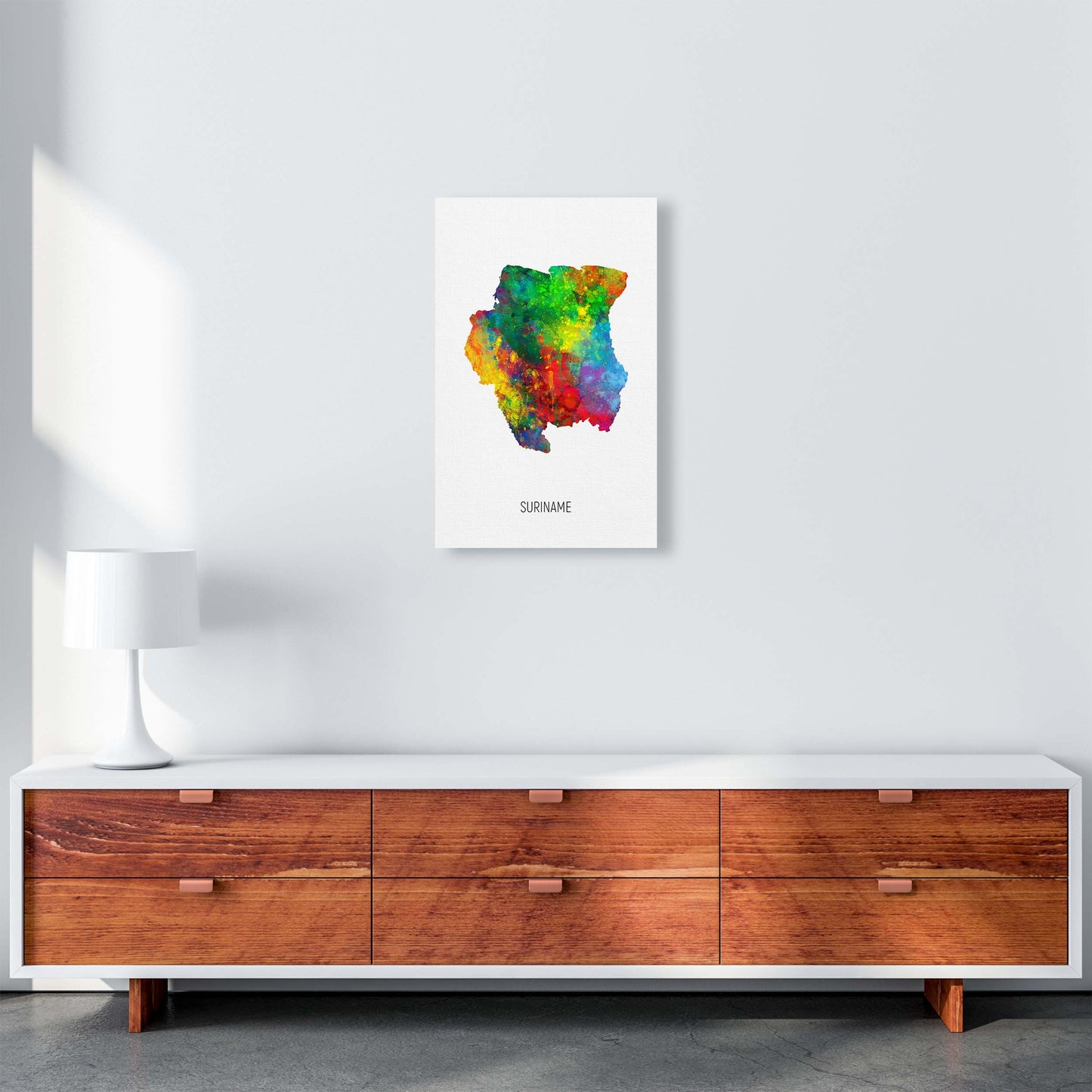 Suriname Watercolour Map Art Print by Michael Tompsett A3 Canvas