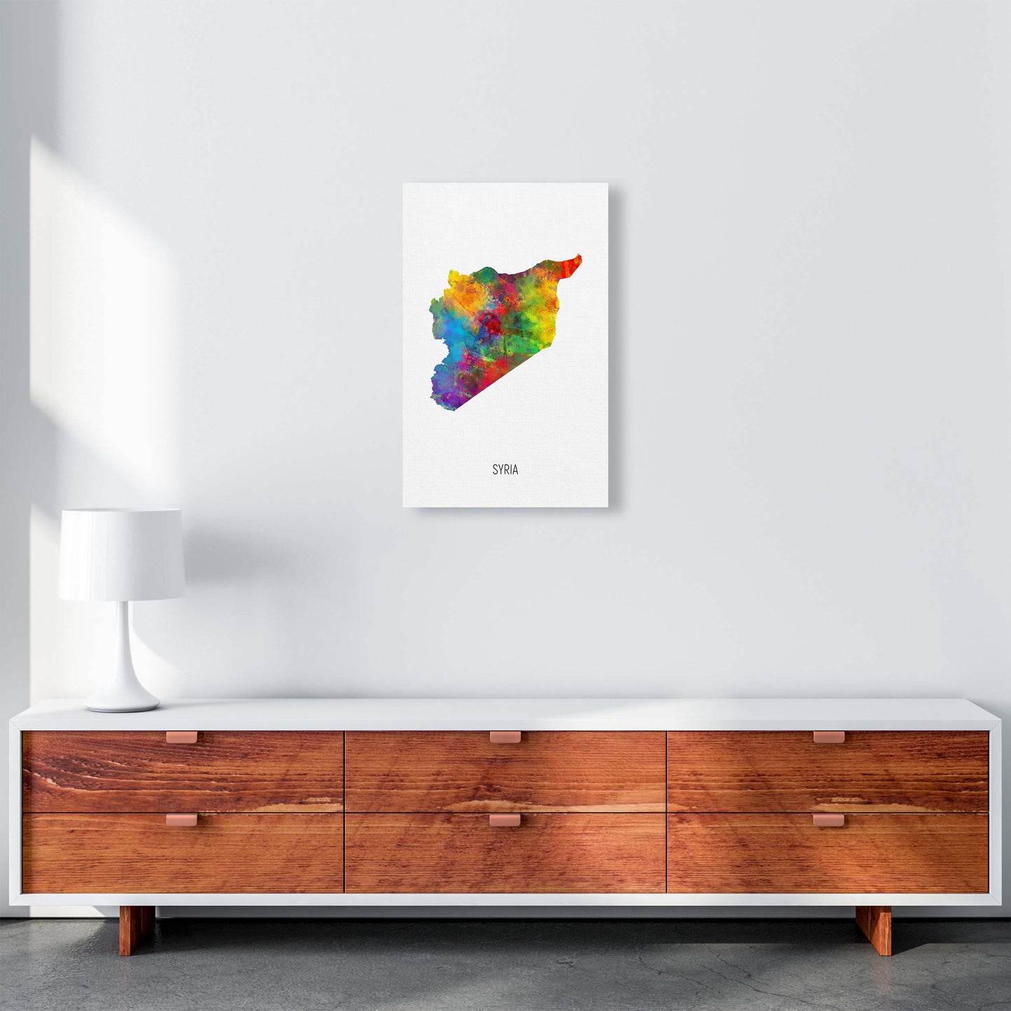 Syria Watercolour Map Art Print by Michael Tompsett A3 Canvas