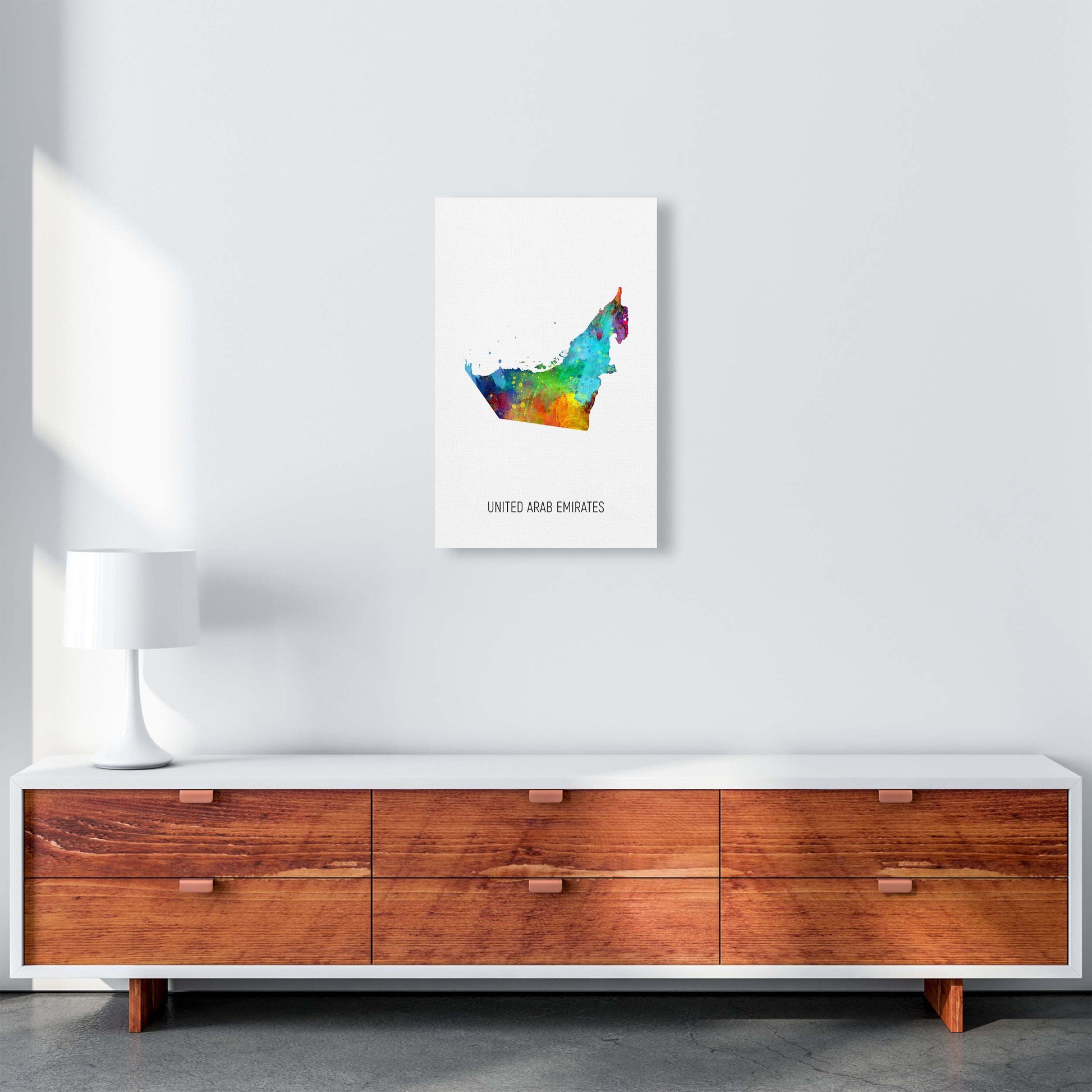 United Arab Emirates Watercolour Map  by Michael Tompsett A3 Canvas